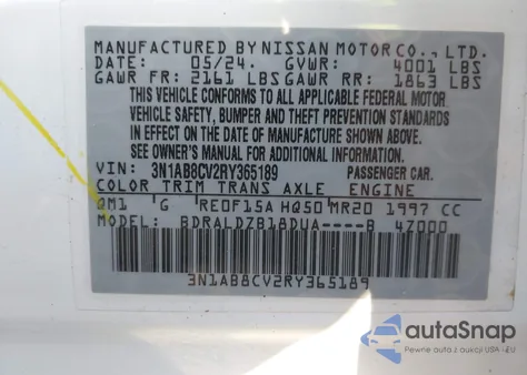 2024 Nissan Sentra Sv Xtronic Cvt z USA, uszkodzony, nr VIN 3N1AB8CV2RY365189